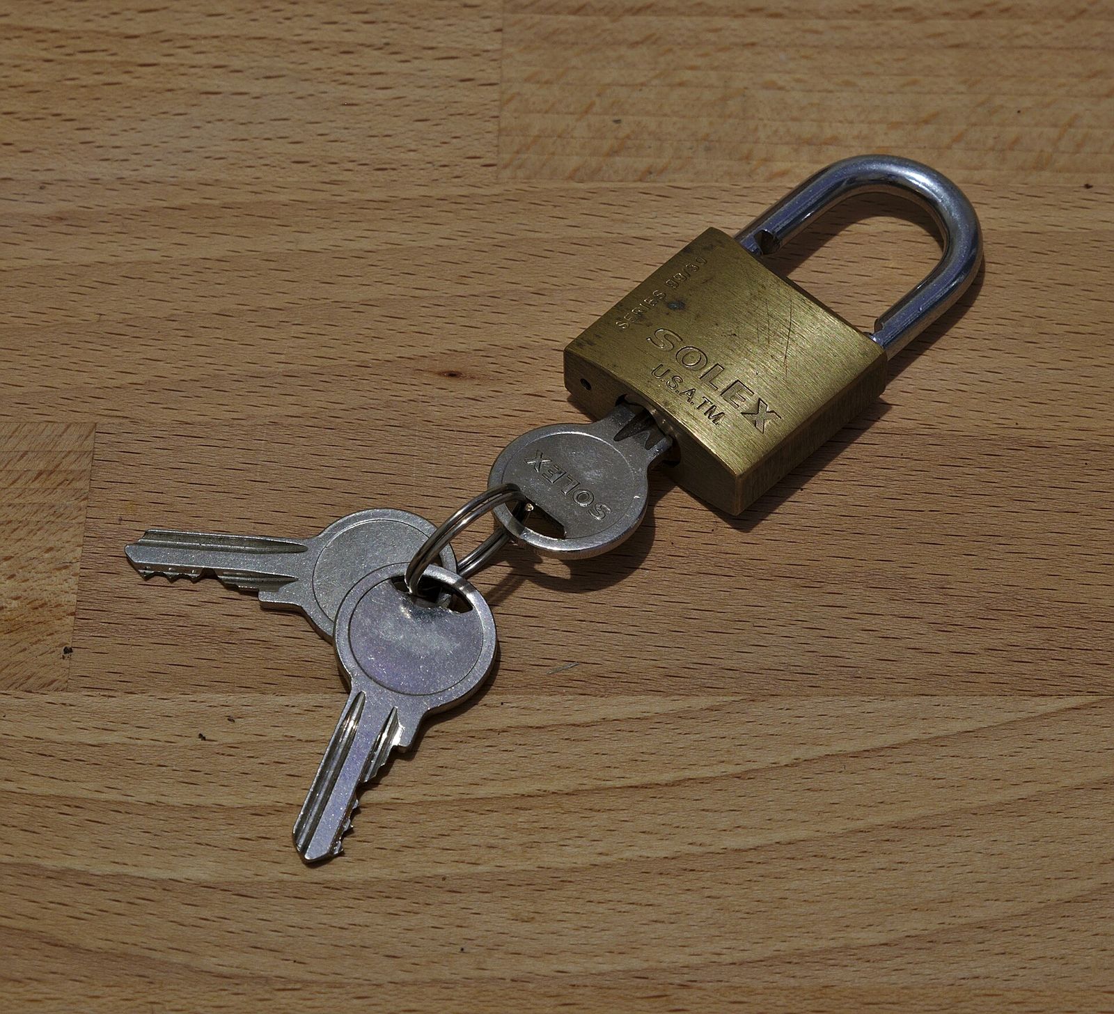 Brass padlock with a ring of keys